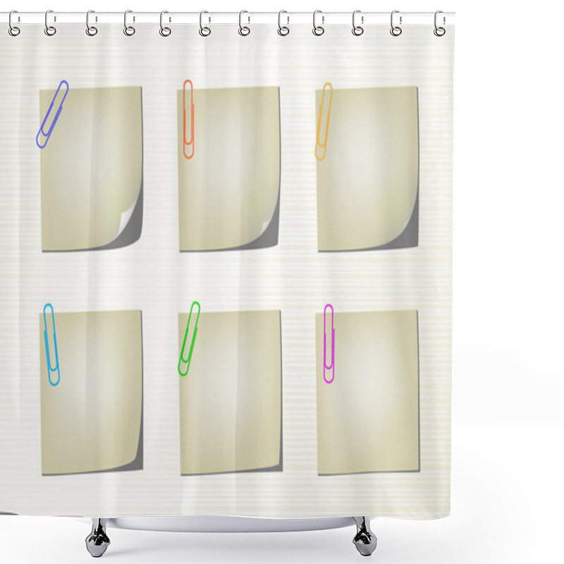 Personality  Set Vector Notepad Pages And Clips Shower Curtains