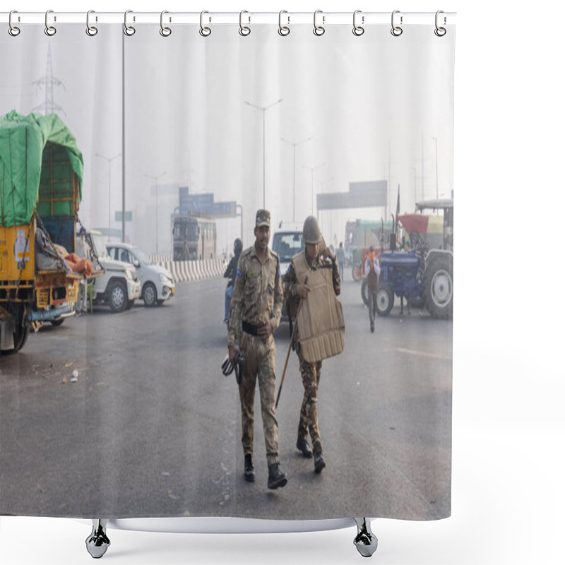 Personality  NEW DELHI, INDIA, DECEMBER 2020 : Portrait Of Indian Farmer From Punjab And Other States Participating In New Farm Law Bill Protest At Delhi-UP Border. Farmers From Across India Protest At Delhi. Shower Curtains