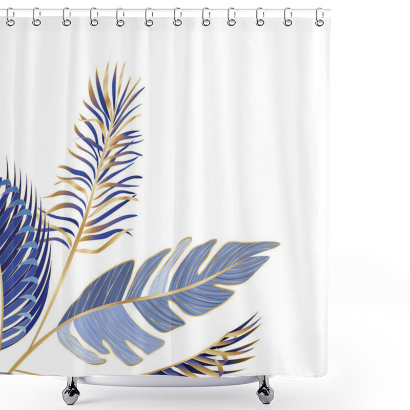 Personality  Isolated Tropical Blue Leaves Vector Design Shower Curtains