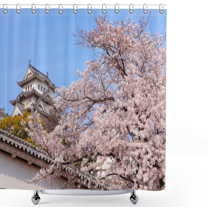 Personality  Pink Cherry Blossoms Flower With Japan Castle Shower Curtains