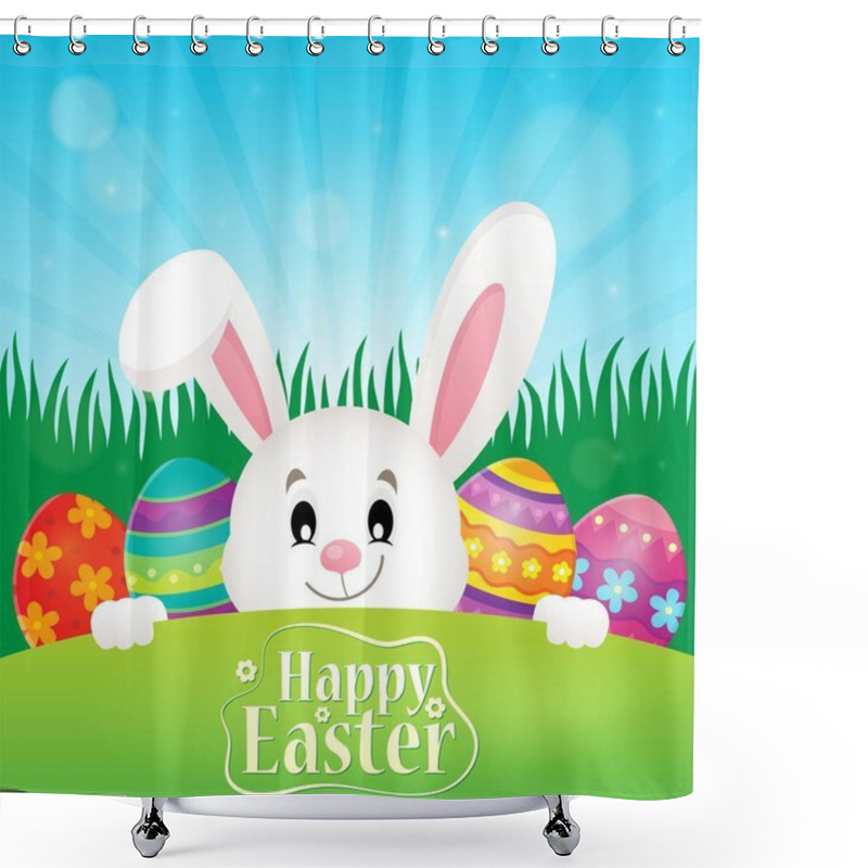 Personality  Happy Easter Theme With Eggs And Bunny Shower Curtains