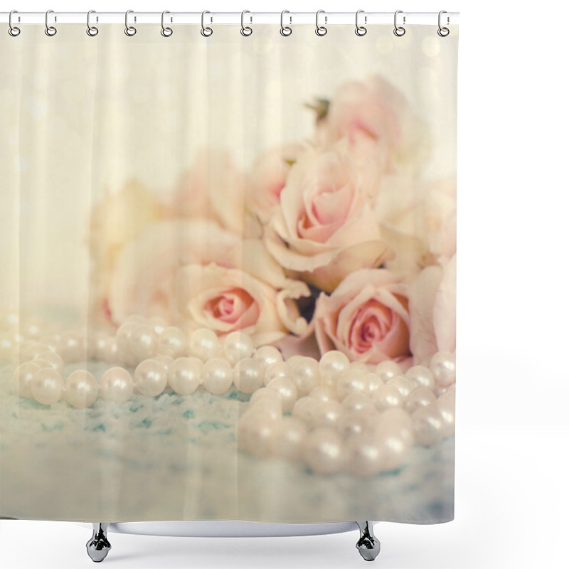 Personality  Fresh Roses Flowers With Pearls Shower Curtains