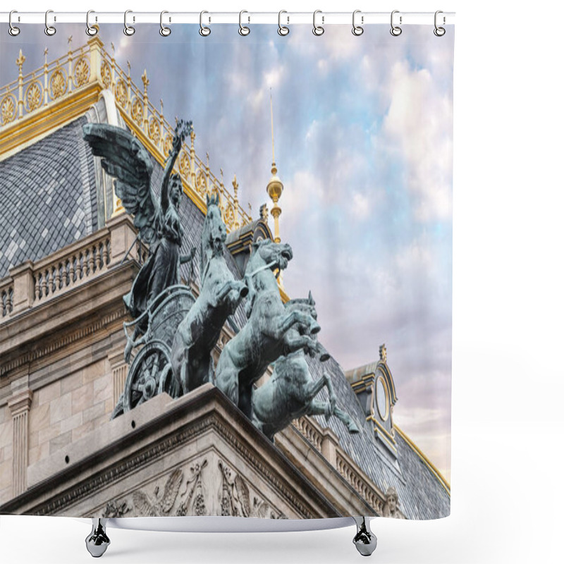 Personality  Architecture Detail Closeup On National Theater Roof In Prague Shower Curtains