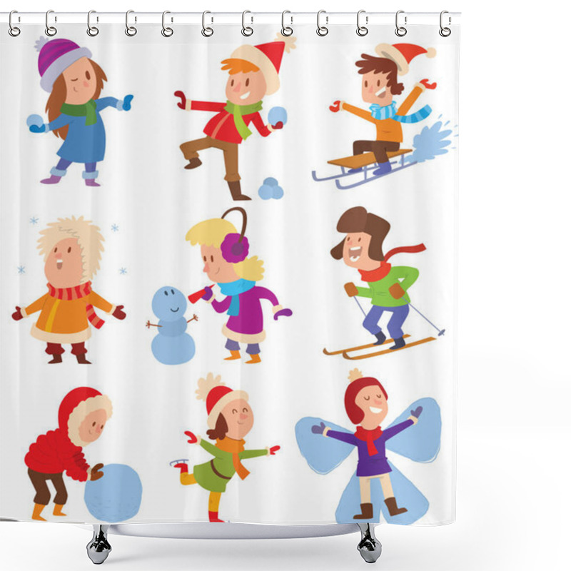 Personality  Christmas Kids Playing Winter Games Shower Curtains