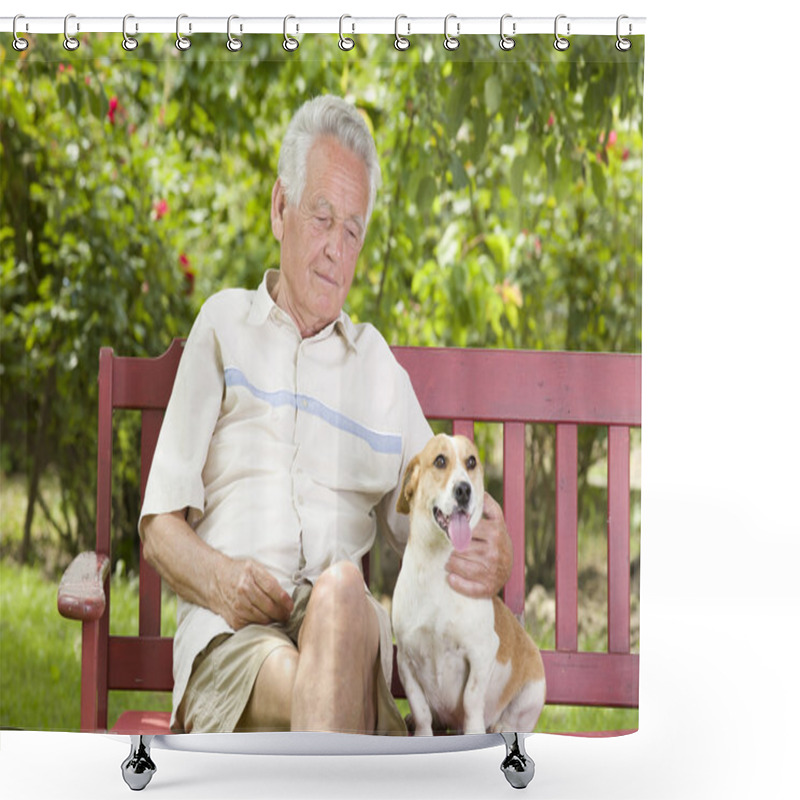 Personality  Senior Man With His Dog Shower Curtains