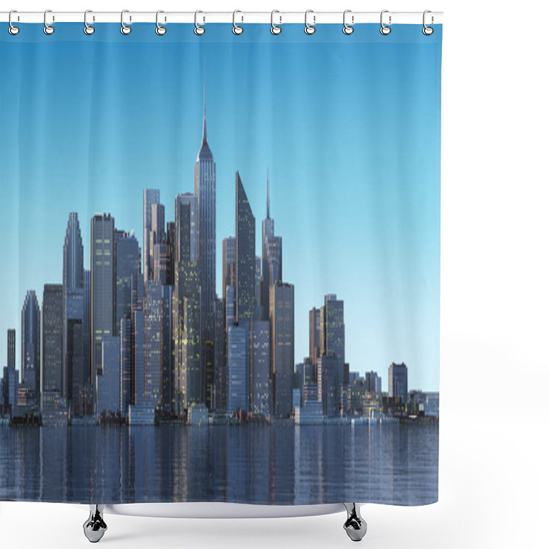 Personality  Cityscape Generic With Modern Buildings And Skyscrapers On Water Shower Curtains