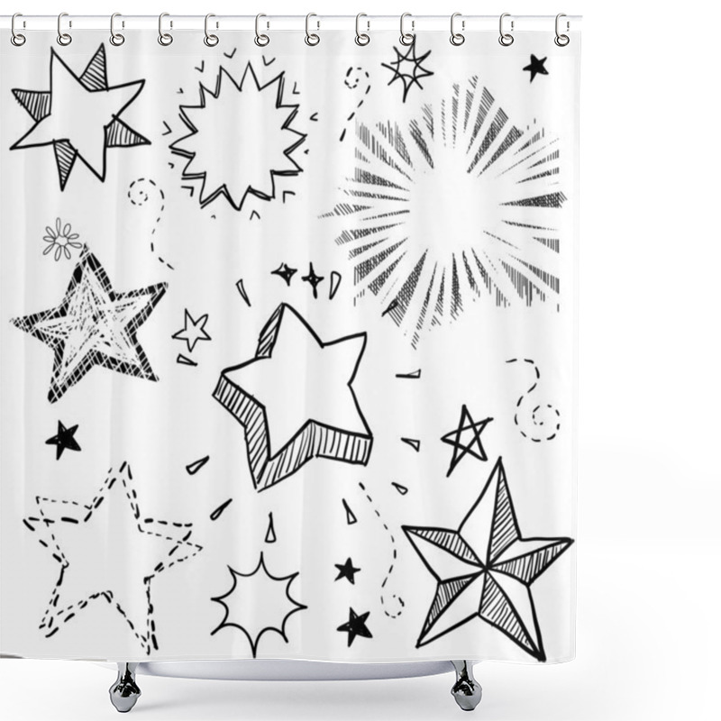 Personality  Stars And Explosions Doodles Shower Curtains