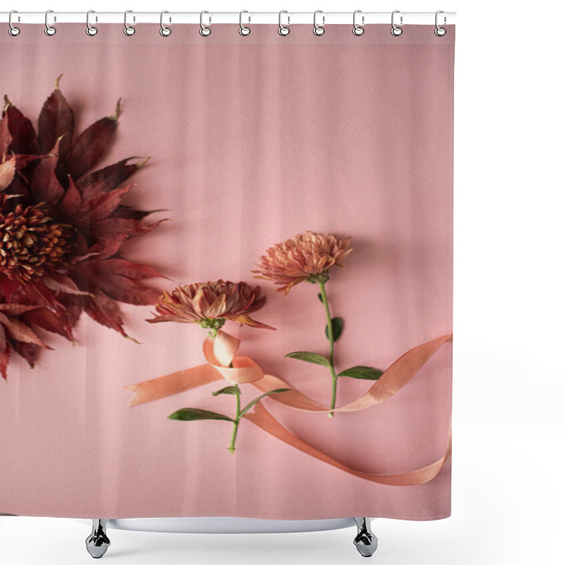 Personality  Delicate Floral Arrangement With Warm Tones And A Soft Pink Background. Shower Curtains