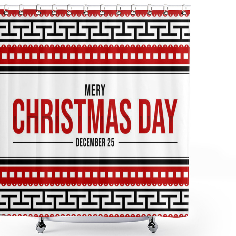 Personality  Creative Merry Christmas 2025 Greeting Card With Bold Red And White Patterns, Festive Text, And A Modern Holiday Style Shower Curtains