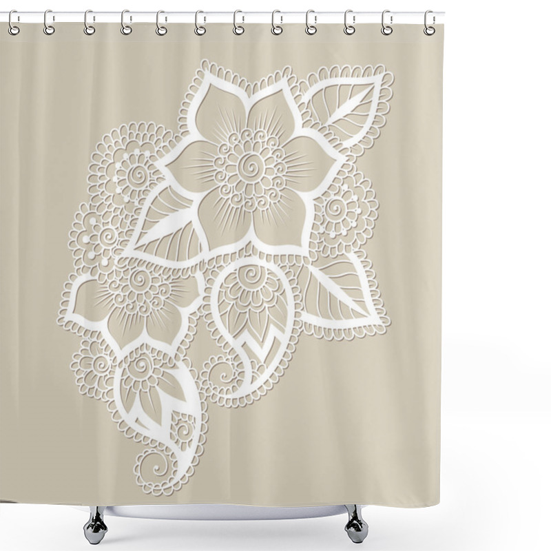 Personality  Hand-Drawn Abstract Henna Mehndi Flower Ornament  Shower Curtains