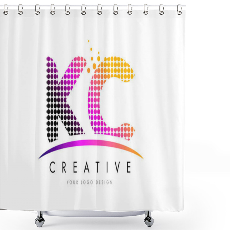 Personality  KC K C Letter Logo Design With Magenta Dots And Swoosh Shower Curtains