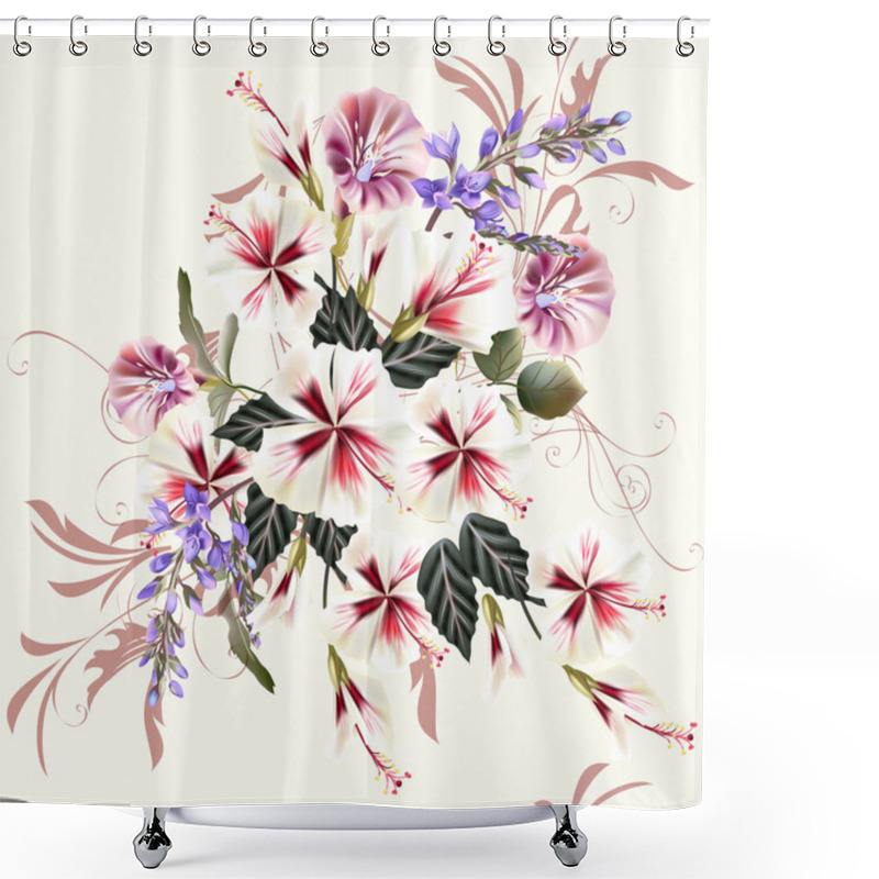 Personality  Vector Seamless Background With Hibiscus Flowers In Retro Style Shower Curtains