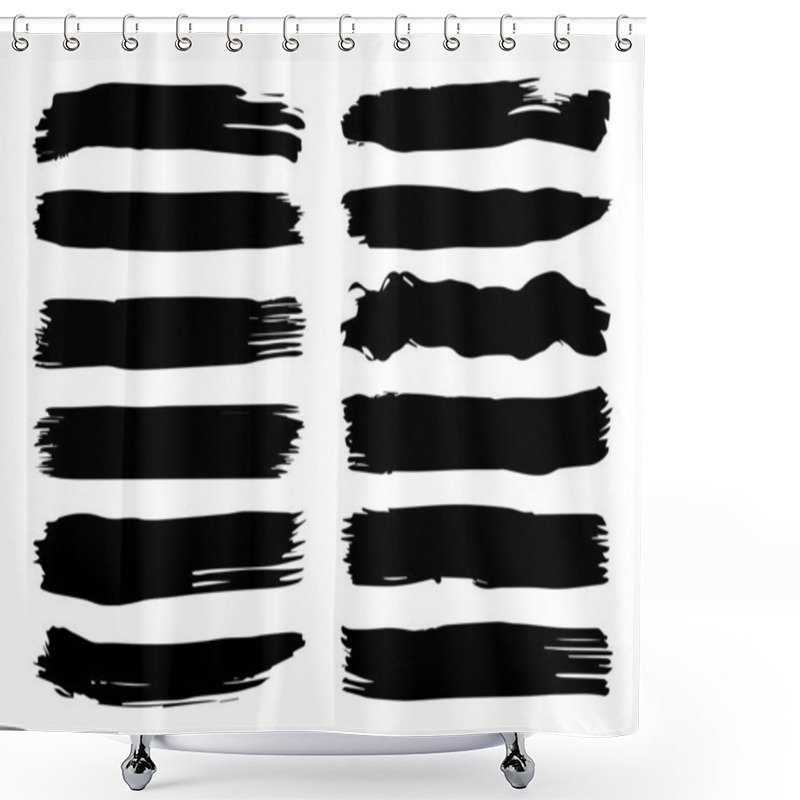 Personality  Collection Of Artistic Grungy Black Paint Hand Made Creative Brush Stroke Set Isolated On White Background. A Group Of Abstract Grunge Sketches For Design Education Or Graphic Art Decoration Shower Curtains