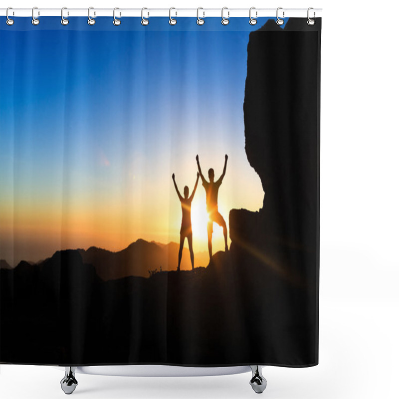 Personality  Couple Teamwork People, Inspiring Success In Mountains Shower Curtains