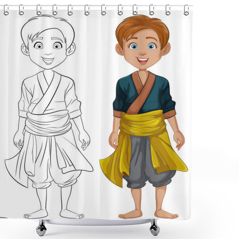 Personality  Illustration Of Thai And Cambodian Men In Traditional Attire Shower Curtains