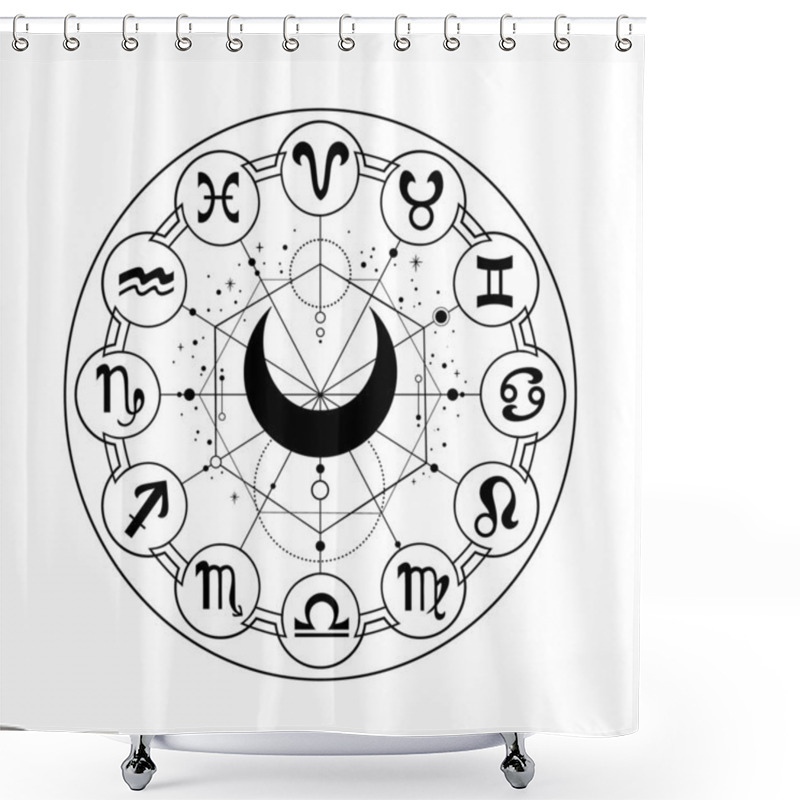 Personality  Round Mystical Calendar With Zodiac Signs Shower Curtains