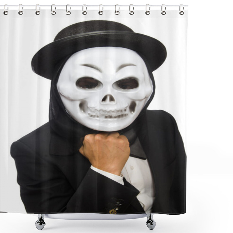 Personality  Man With Scary Mask Isolated On White Shower Curtains