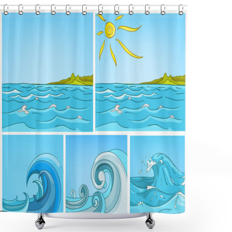 Personality  Vector Cartoon Set Of Sea Backgrounds. Shower Curtains