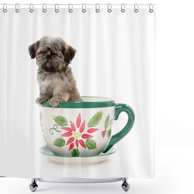 Personality  Puppy In Teapot Shower Curtains