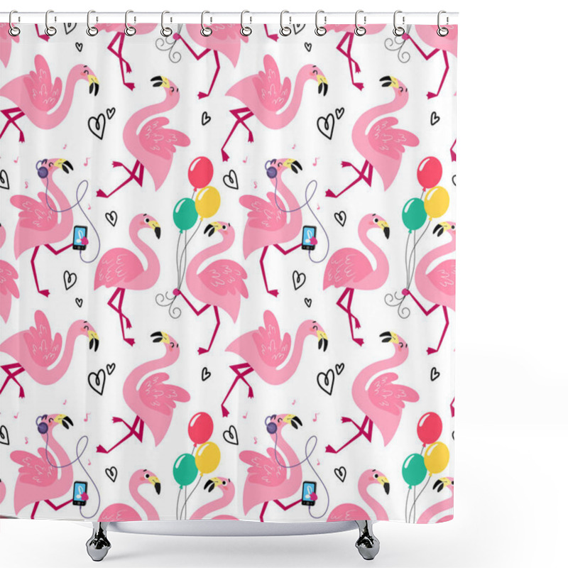 Personality  Summer Seamless Pattern With Flamingos. Shower Curtains