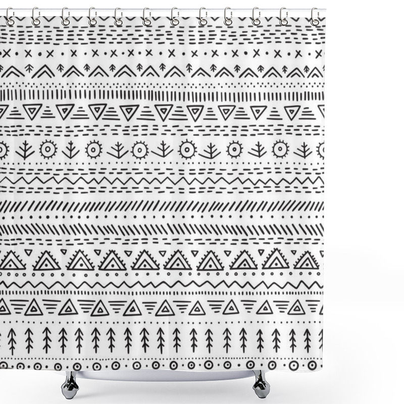 Personality  Vector Seamless Pattern With Ethnic Tribal Hand-drawn Trendy Orn Shower Curtains