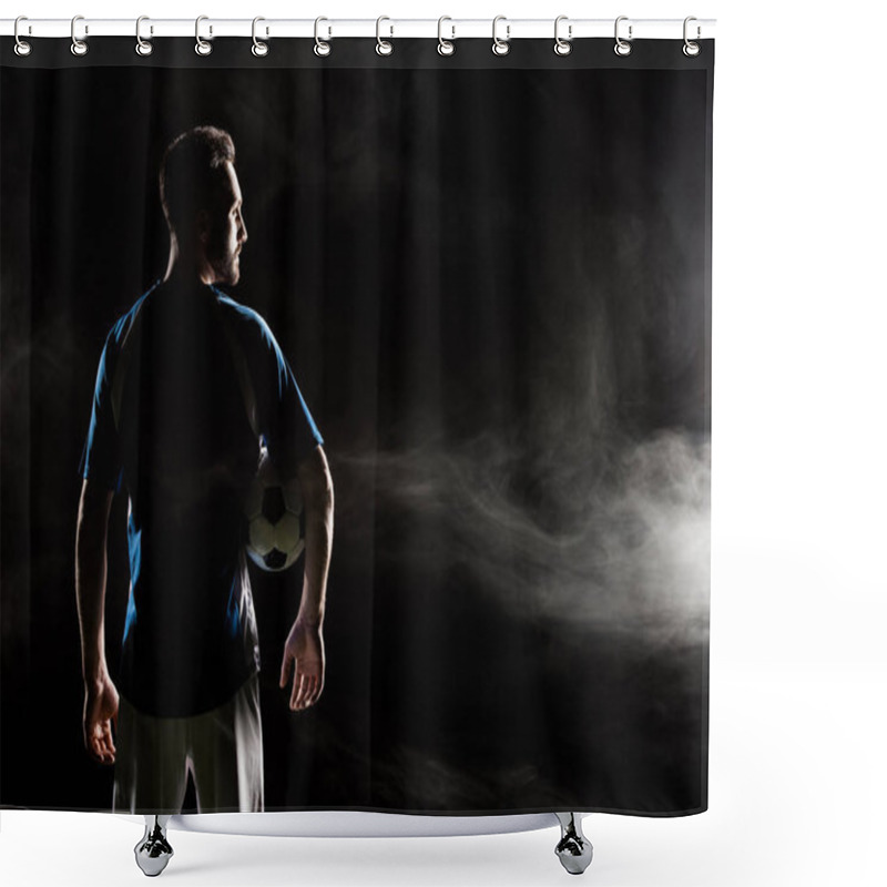 Personality  Silhouette Of Football Player Holding Ball On Black With Smoke   Shower Curtains