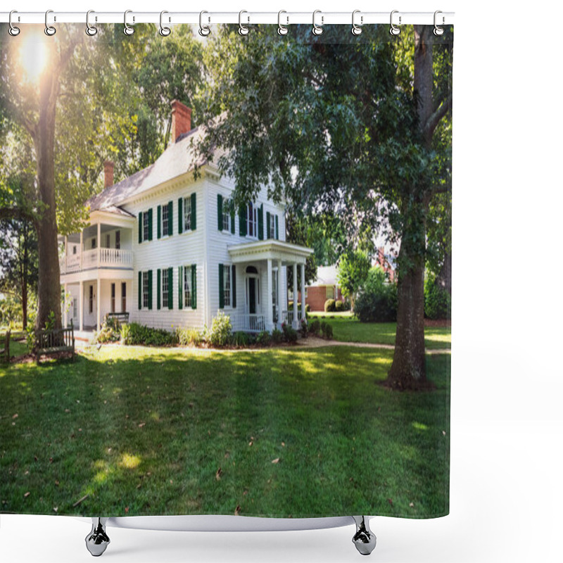 Personality  Traditional American House In Colonial Style. Beautiful Old Style American House With Columns. Shower Curtains