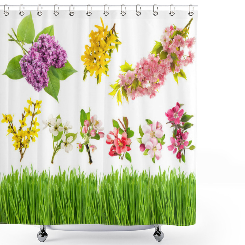 Personality  Spring Flowers Blossoms And Fresh Green Grass Shower Curtains