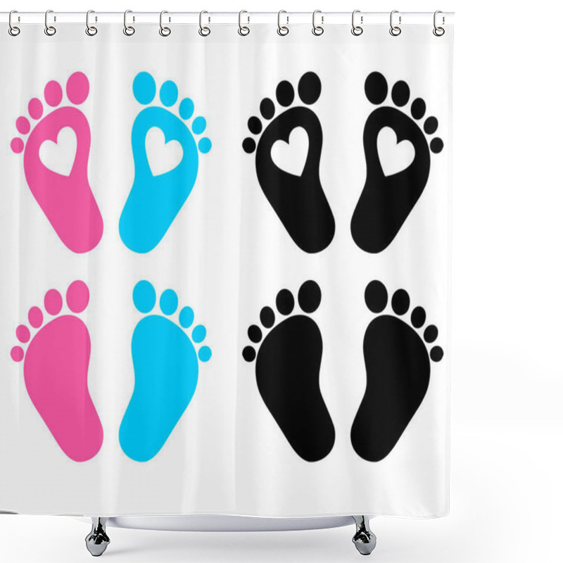 Personality  Baby Feet, Footprint, Hearts. Vector Illustration Shower Curtains