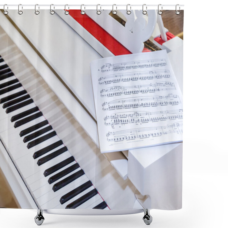 Personality  White Piano Fragment Shower Curtains