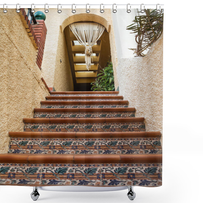 Personality  Traditional Decorated Staircase In Ardales, Spain: Ceramic Tiles With Ornaments Shower Curtains