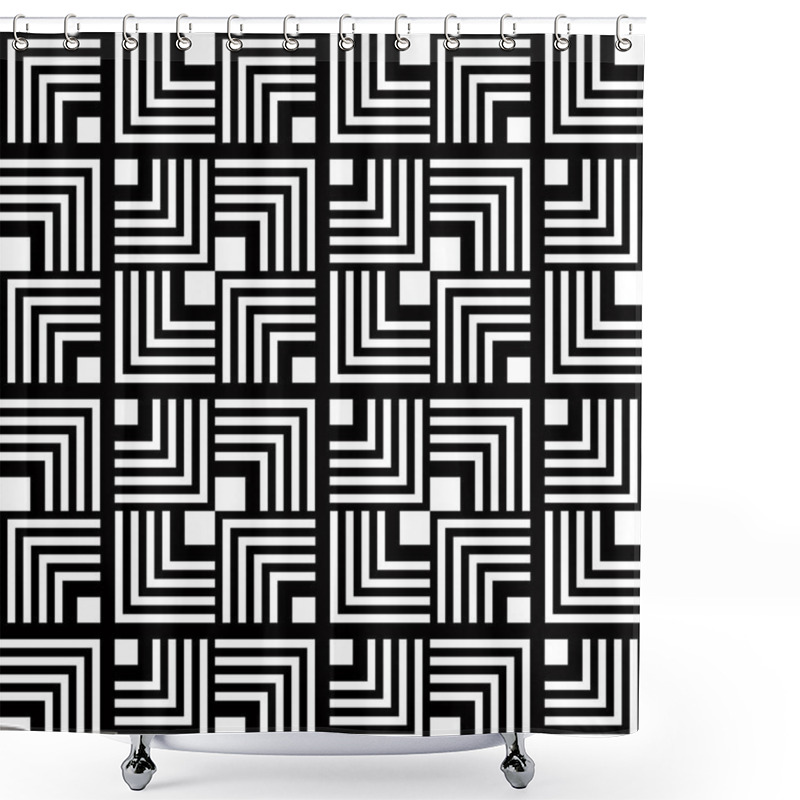 Personality  Seamless Black And White Geometric Pattern, Simple Vector Stripe Shower Curtains