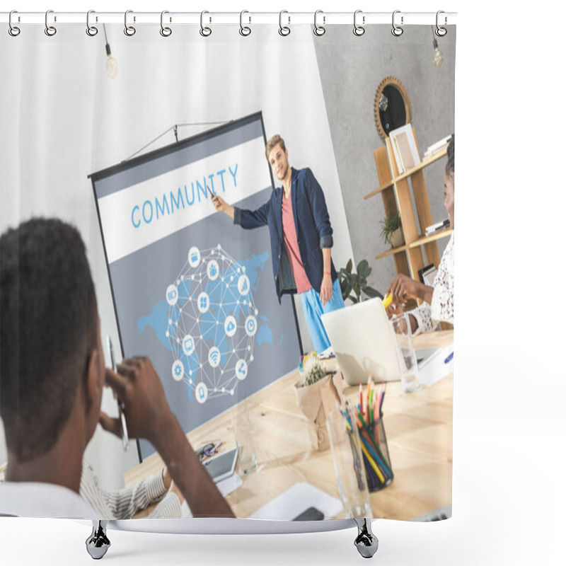 Personality  Businessman Making Presentation For Colleagues Shower Curtains