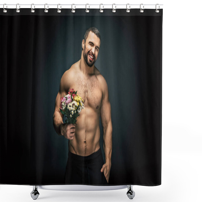 Personality  Sportive Man With Bouquet Of Flowers Shower Curtains