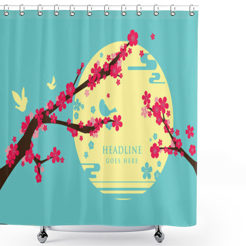 Personality  Vector Of Modern Cherry Blossom And Festive Background Shower Curtains