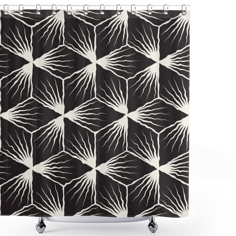 Personality  Vector Seamless Hand Painted Geometric SunBurst Lines Cubic Pattern Shower Curtains