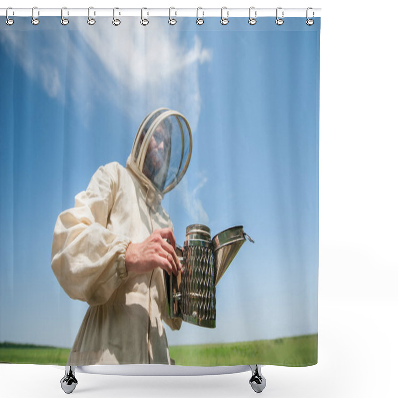 Personality  Beekeeper With Smoke Tool. Making Clouds Shower Curtains