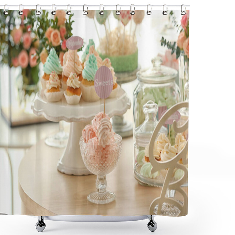 Personality  Table With Tasty Sweets  Shower Curtains