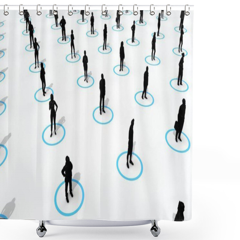 Personality  Social Distancing Concept. People Stood In Isolated Circles. 3D Rendering Shower Curtains