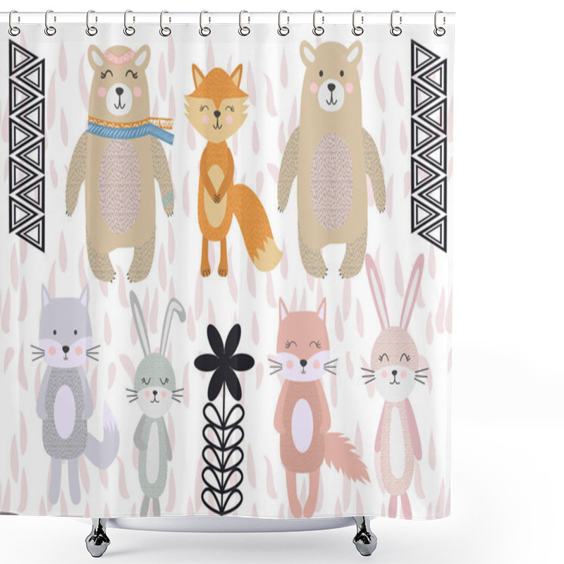 Personality  Cute Scandinavian Style Animals And Design Elements Shower Curtains