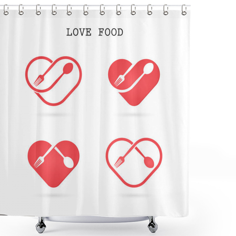 Personality  Spoon And Fork Logo With Red Heart Shape Vector Design Element.L Shower Curtains