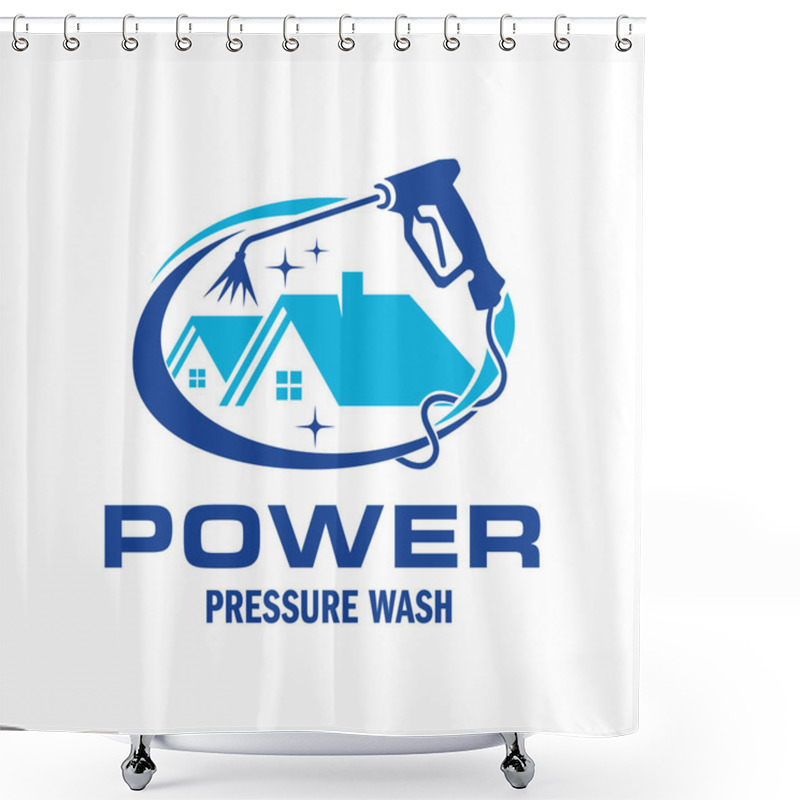 Personality  Pressure Power Wash Spray Logo Design. Professional Power Washing Illustration Vector Graphic Template Shower Curtains