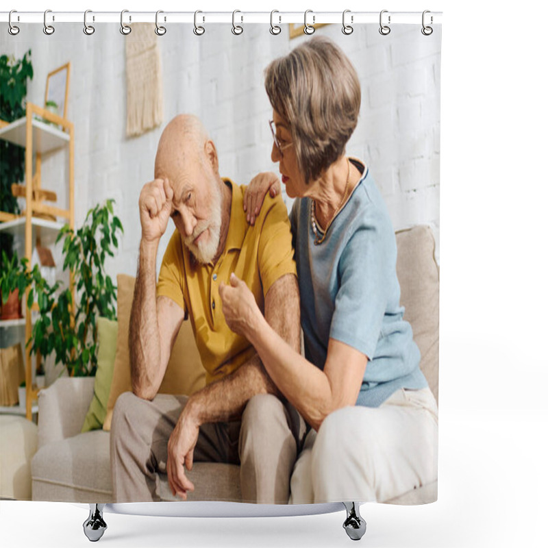 Personality  A Devoted Wife Offers Support To Her Husband Living With Diabetes In Their Cozy Home. Shower Curtains