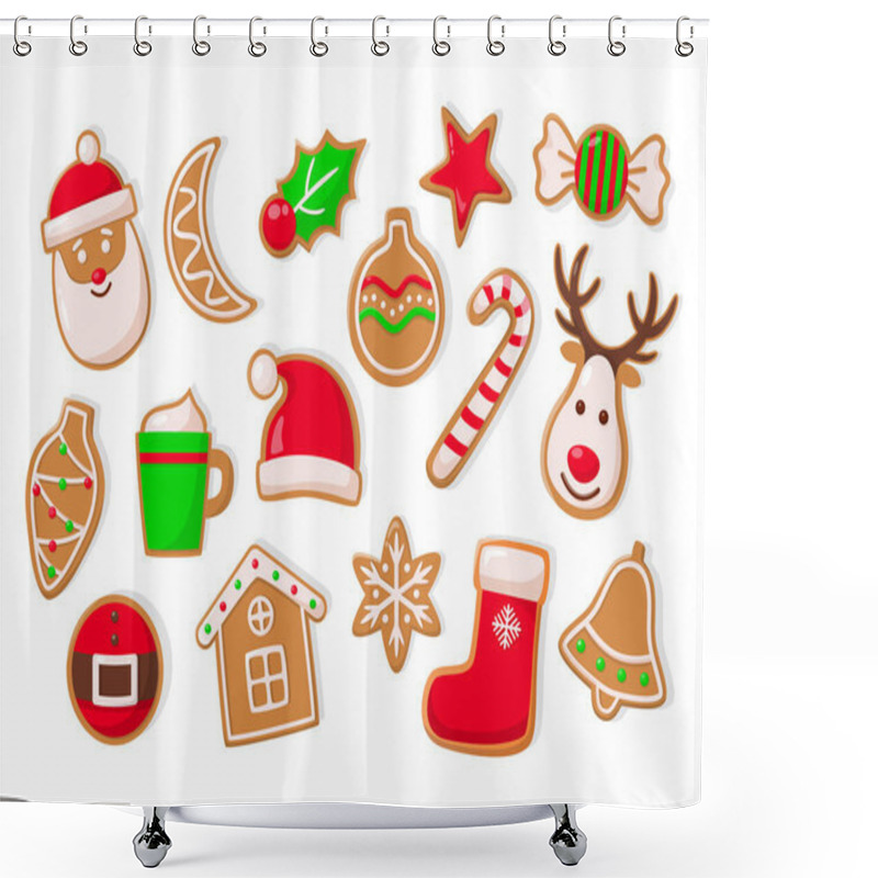 Personality  Gingerbread Man And Baubles Ball And Stars Set Shower Curtains