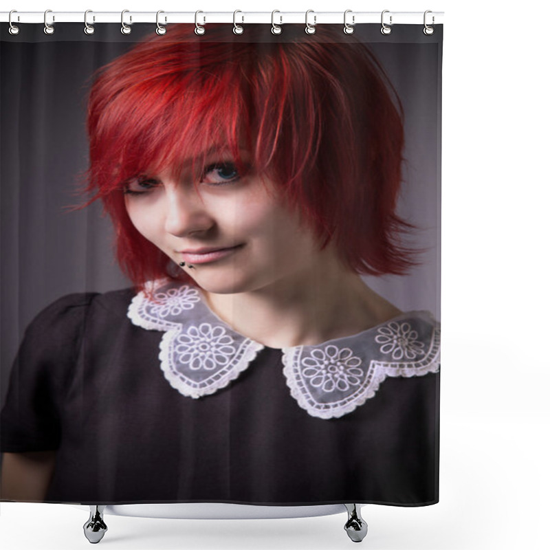 Personality  Portrait Of A Smiling Girl With Blue Eyes Shower Curtains