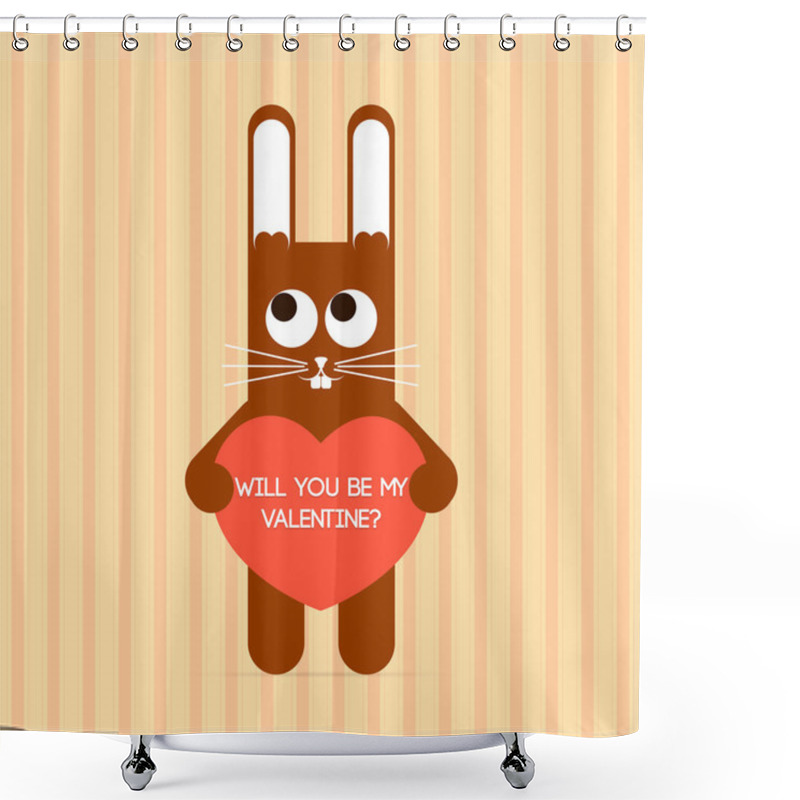 Personality  Vector Cute Rabbit With Valentine Card. Shower Curtains