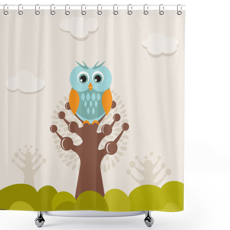 Personality  Cute Owl On The Tree Shower Curtains