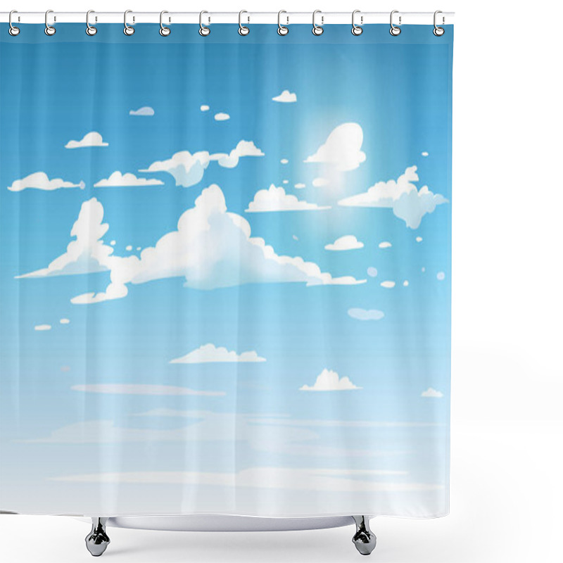 Personality  Vector Blue Sky Clouds. Anime Clean Style. Background Design Shower Curtains