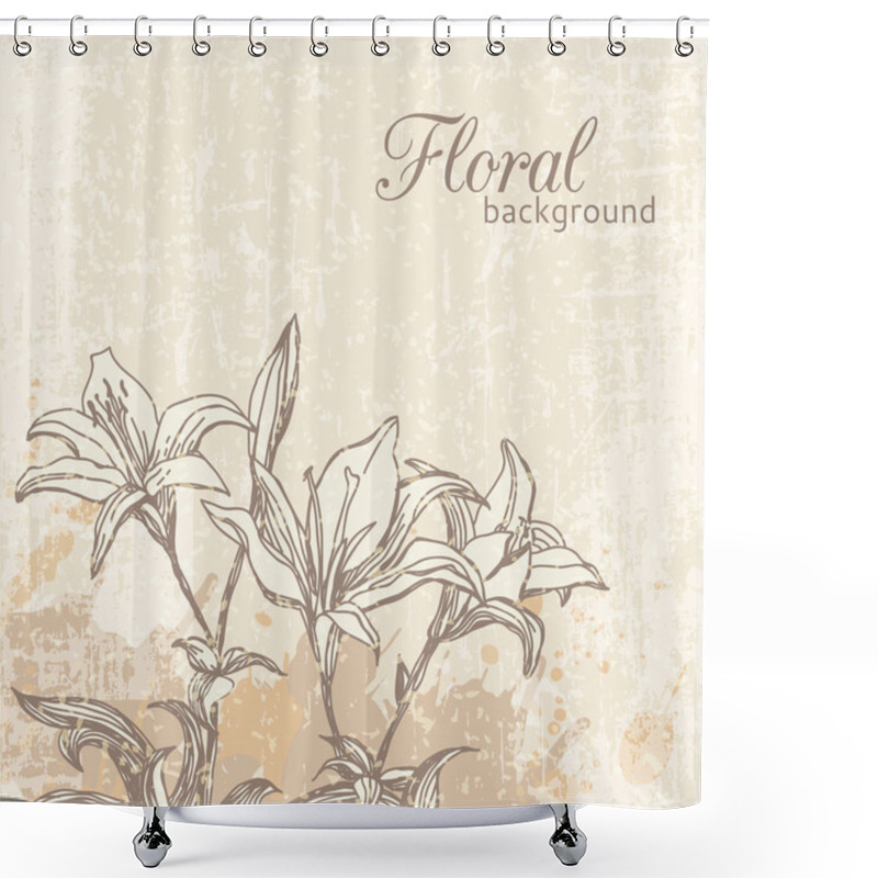 Personality  Retro Floral Background With Blooming Lilies Shower Curtains