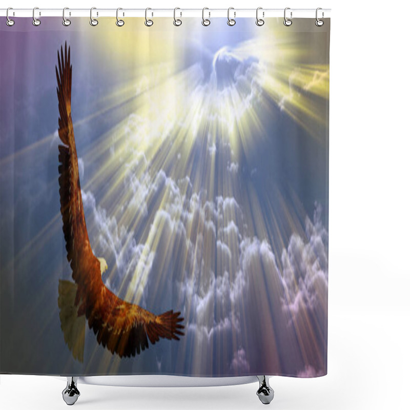 Personality  Eagle In Flight Above The Clouds. Sunset Or Sunrise Shower Curtains